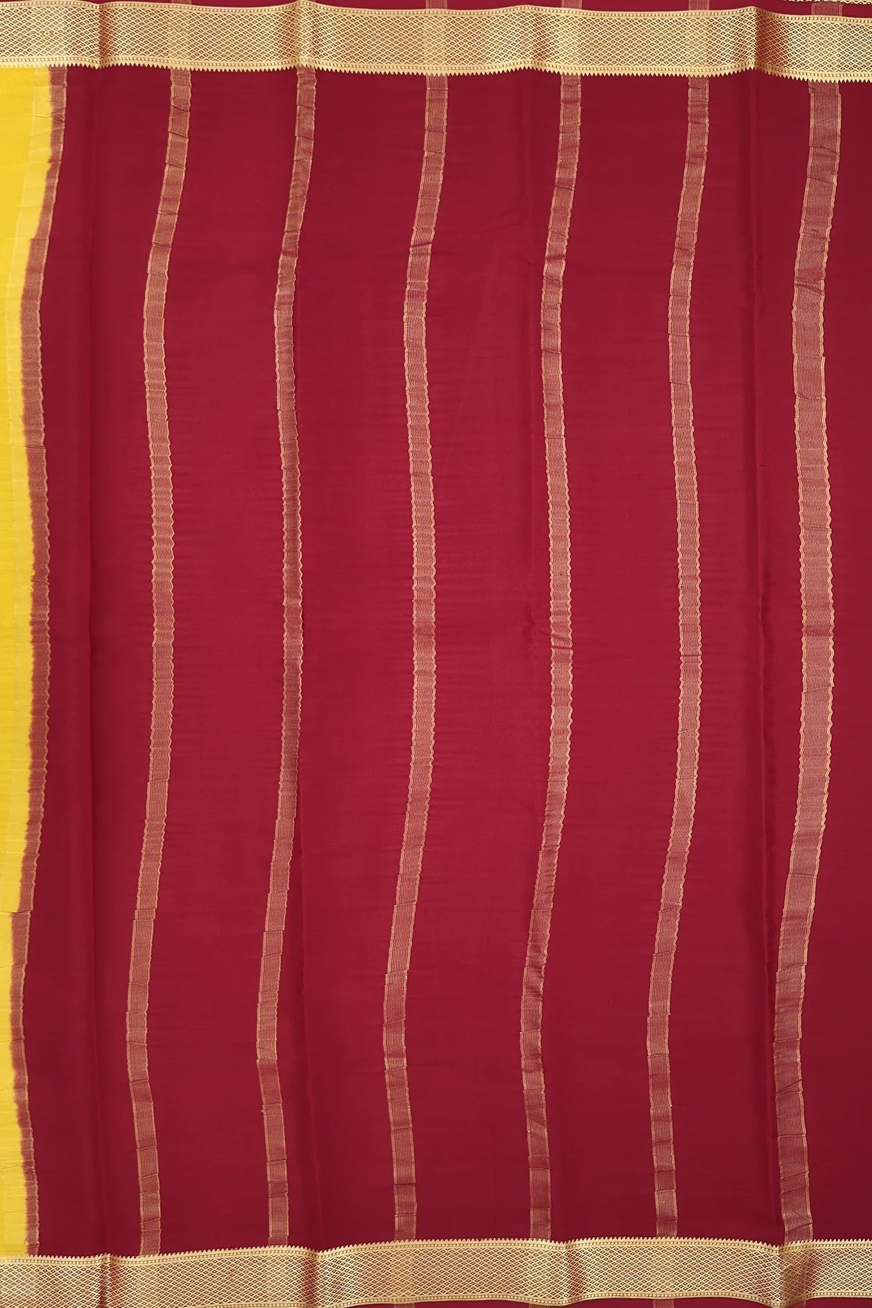 Mysore Silk Saree In Bright Yellow With Contrast Border - Image 4