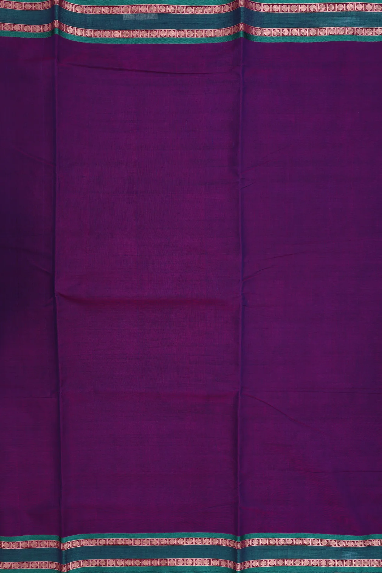 Nine Yards Silk Cotton Saree Deep Purple With Rudraksh Border - Image 3