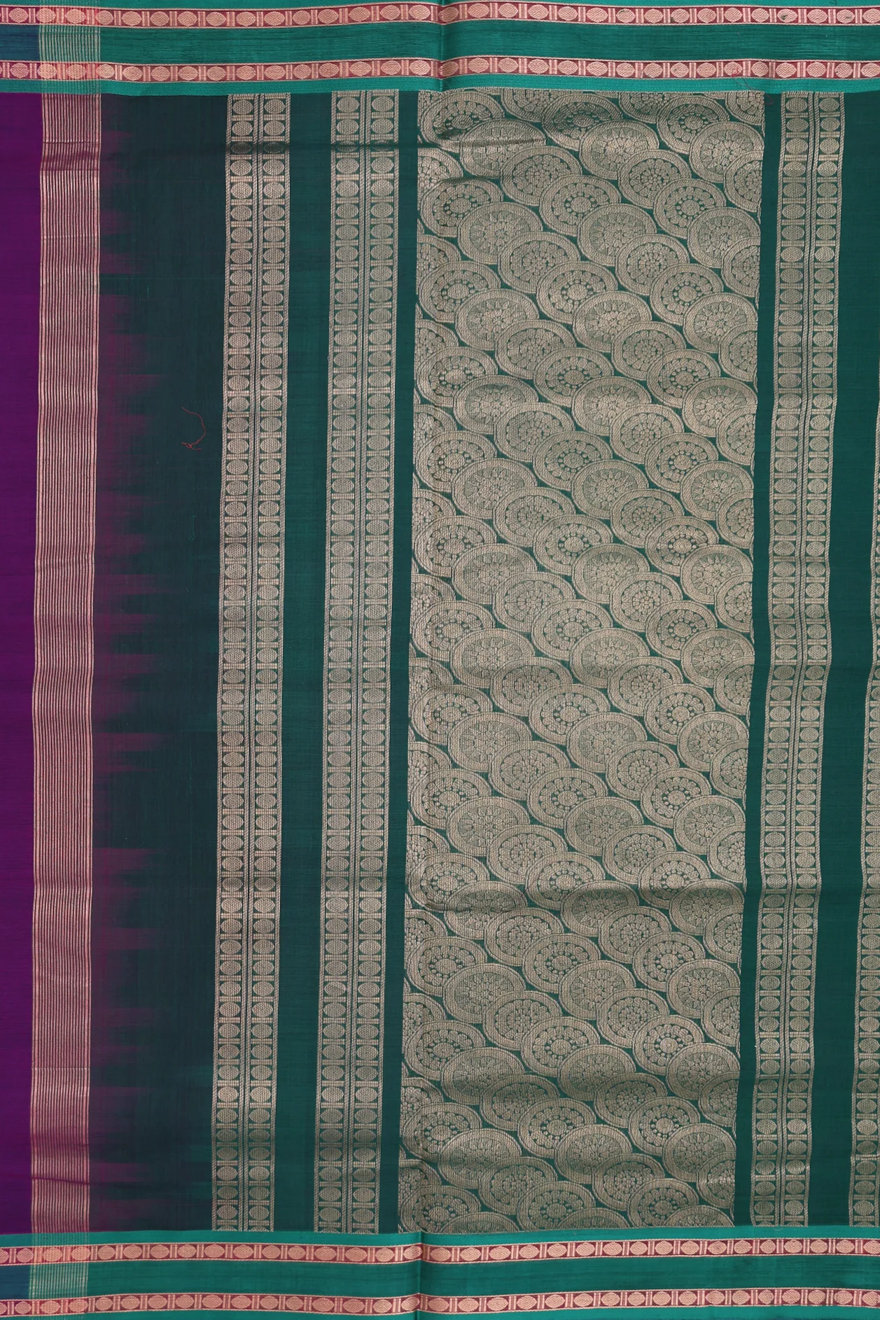 Nine Yards Silk Cotton Saree Deep Purple With Rudraksh Border - Image 4
