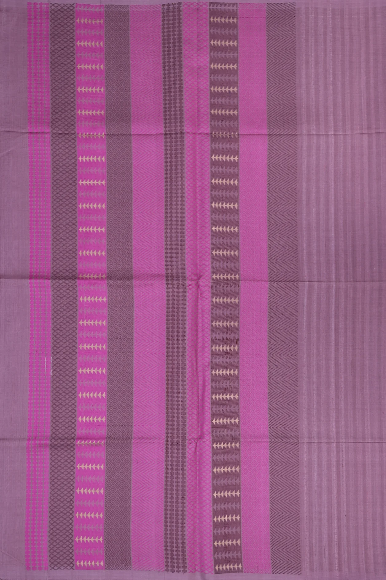 Raw Silk Saree In Greyish Purple With Self Stripes Design - Image 4