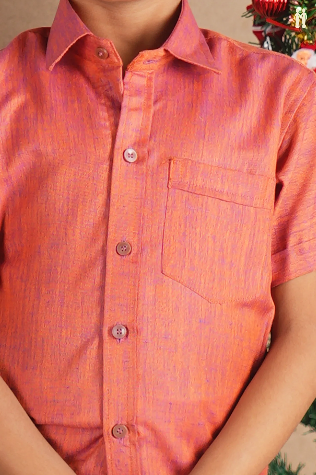 Regular Collar Brown Cotton Shirt With Velcro Dhoti Set - Image 3