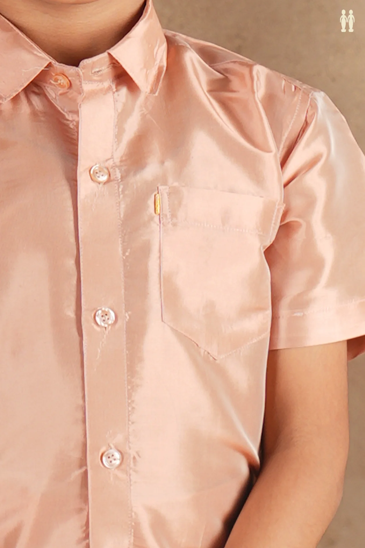 Regular Collar Dusty Brown Silk Shirt With Velcro Dhoti Set - Image 4