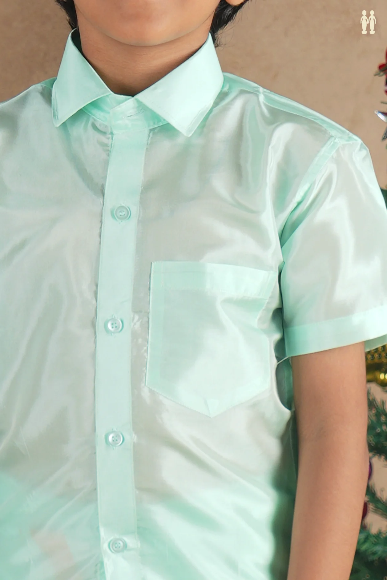 Regular Collar Green Silk Shirt With Velcro Dhoti Set - Image 4