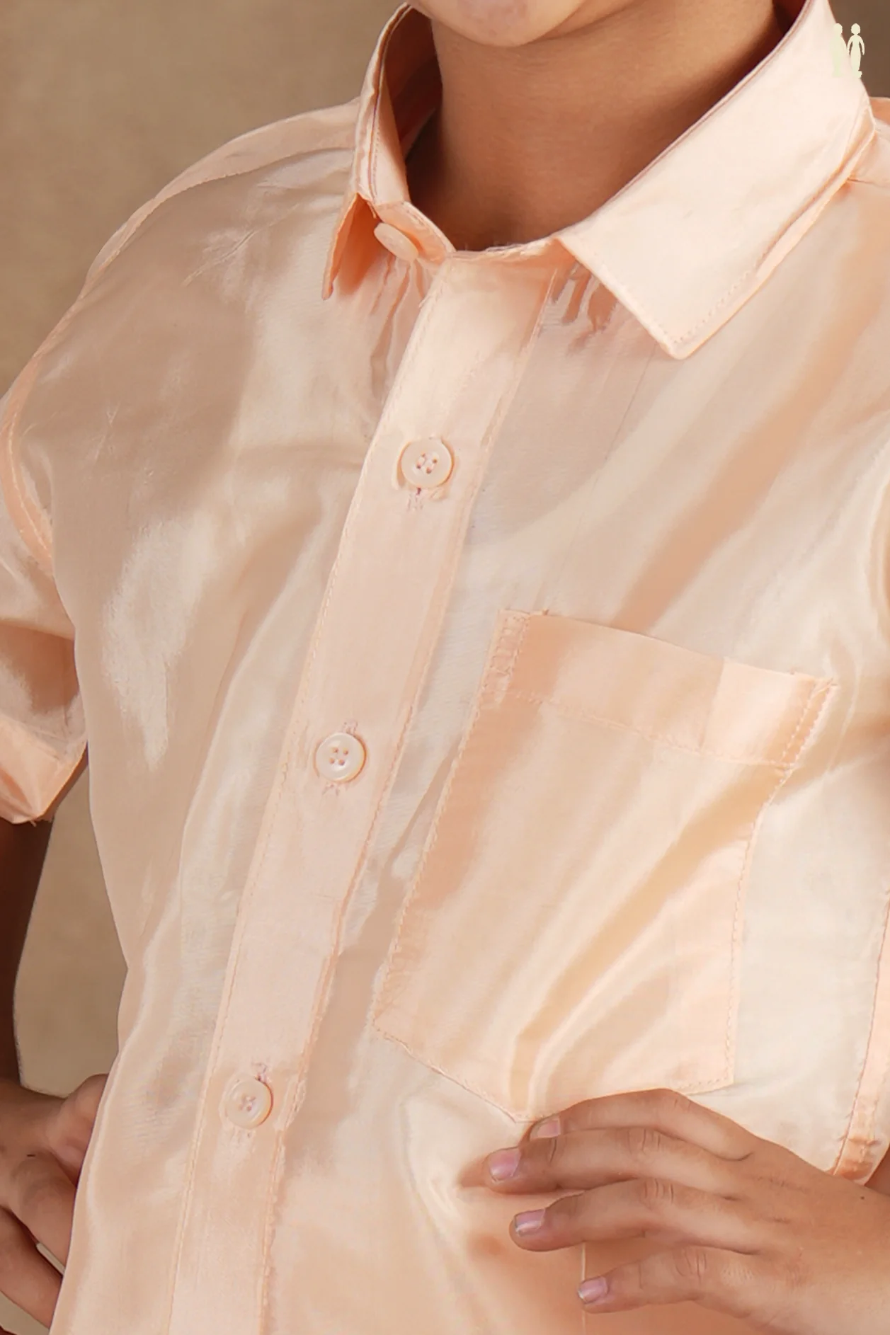 Regular Collar Orange Silk Shirt With Velcro Dhoti Set - Image 4