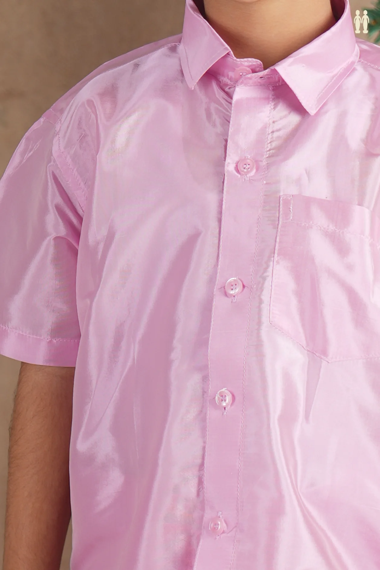 Regular Collar Lotus Pink Silk Shirt With Velcro Dhoti Set - Image 4