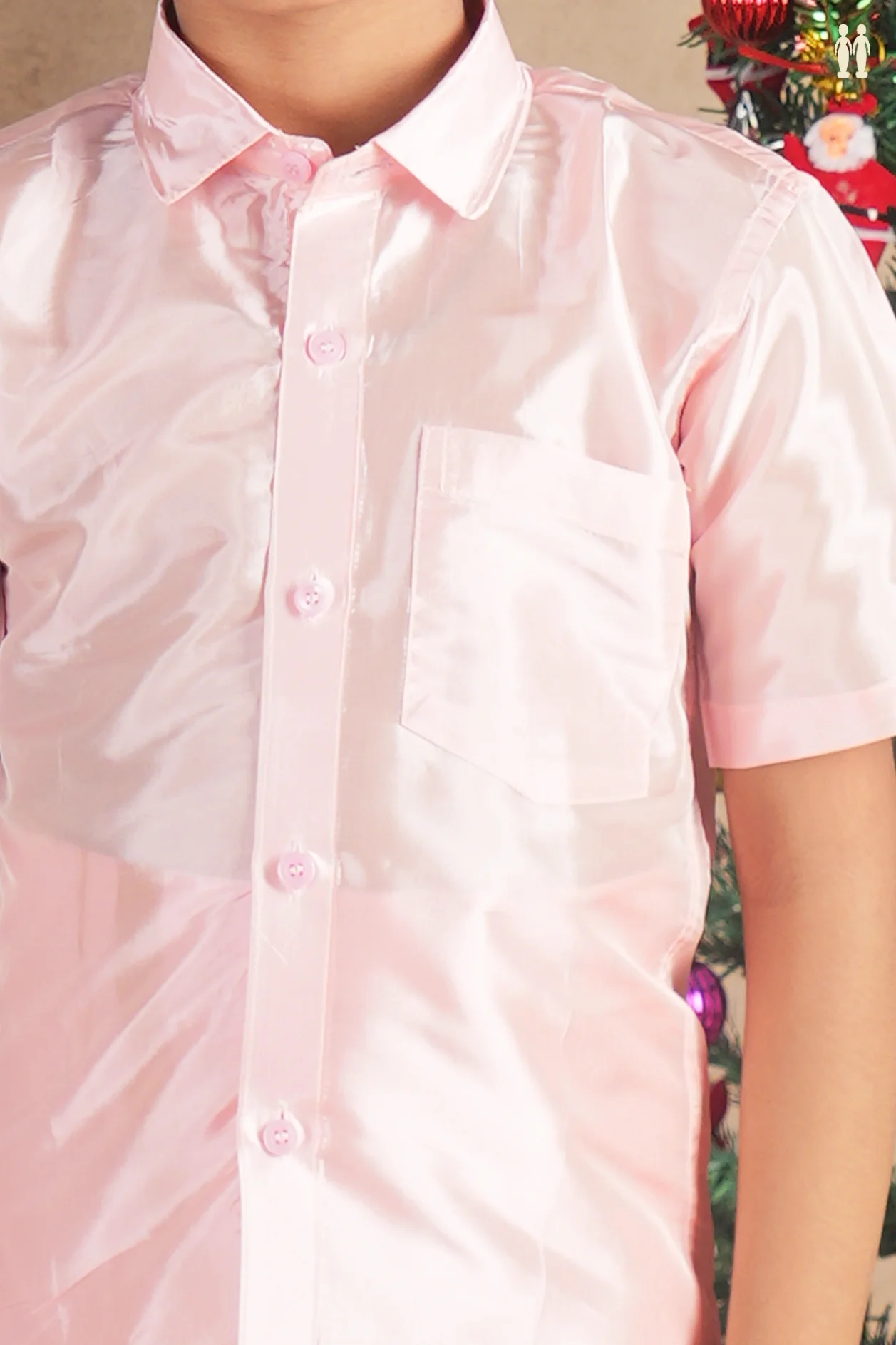 Regular Collar Pink Silk Shirt With Velcro Dhoti Set - Image 4