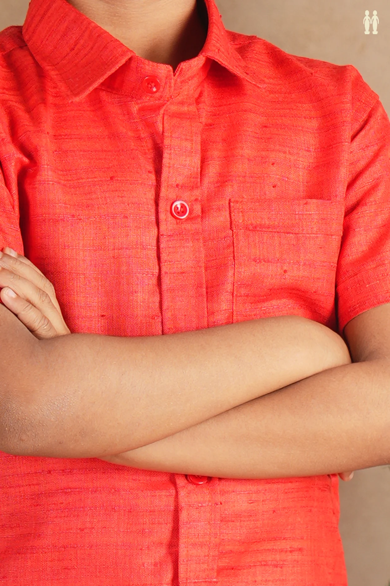 Regular Collar Red Cotton Shirt With Velcro Dhoti Set - Image 4