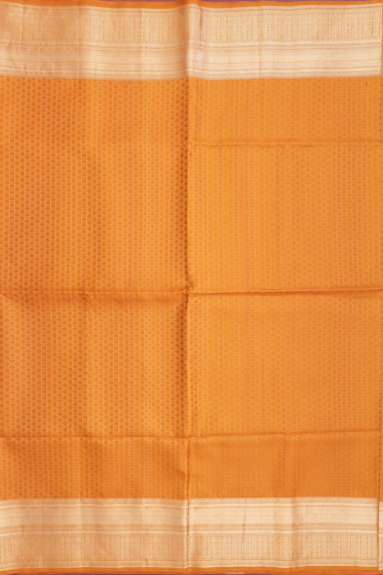 Soft Silk Saree In Ochre Orange With Allover Design - Image 3
