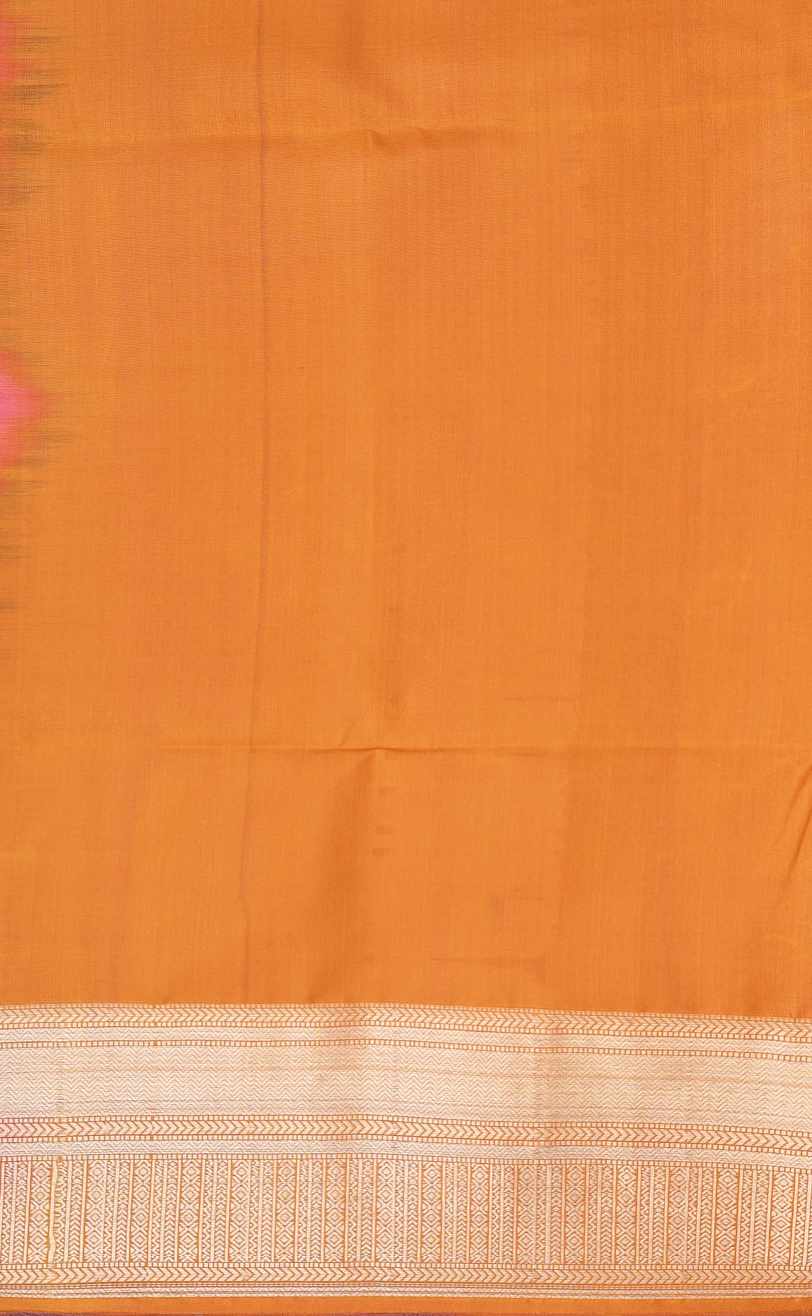 Soft Silk Saree In Ochre Orange With Allover Design - Image 5