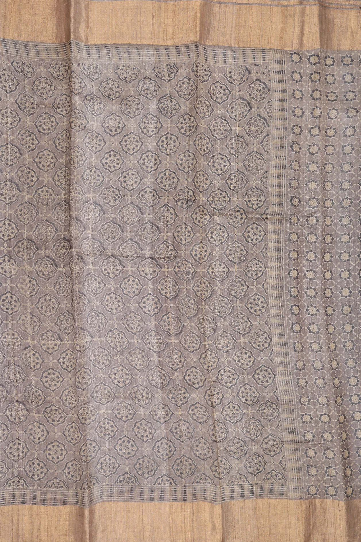 Tussar Silk Saree In Brown With Printed Design - Image 3