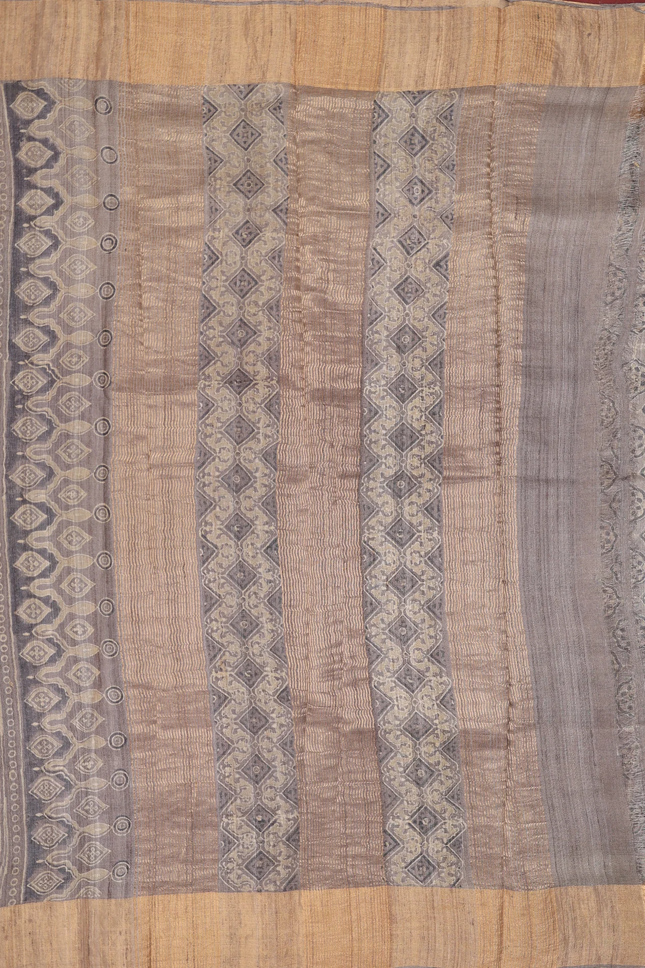 Tussar Silk Saree In Brown With Printed Design - Image 4