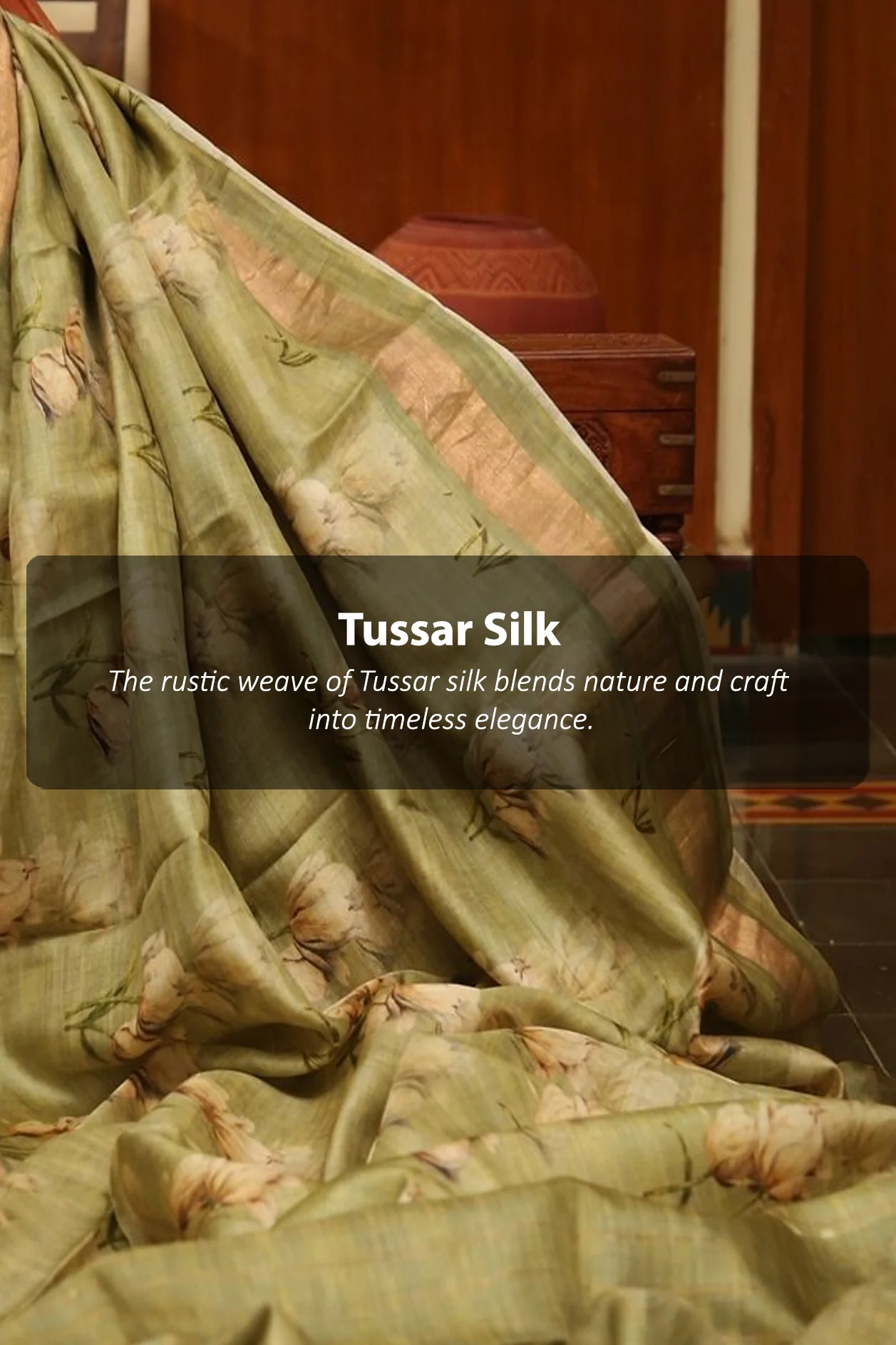 Tussar Silk Saree In Plum Brown With Floral Design - Image 6