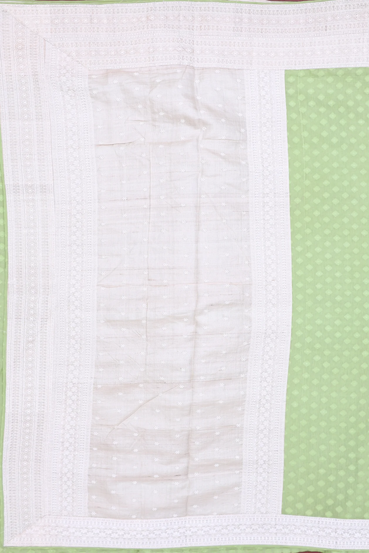 Tussar Silk Saree In Pastel Green With Threadwork Buttas - Image 4