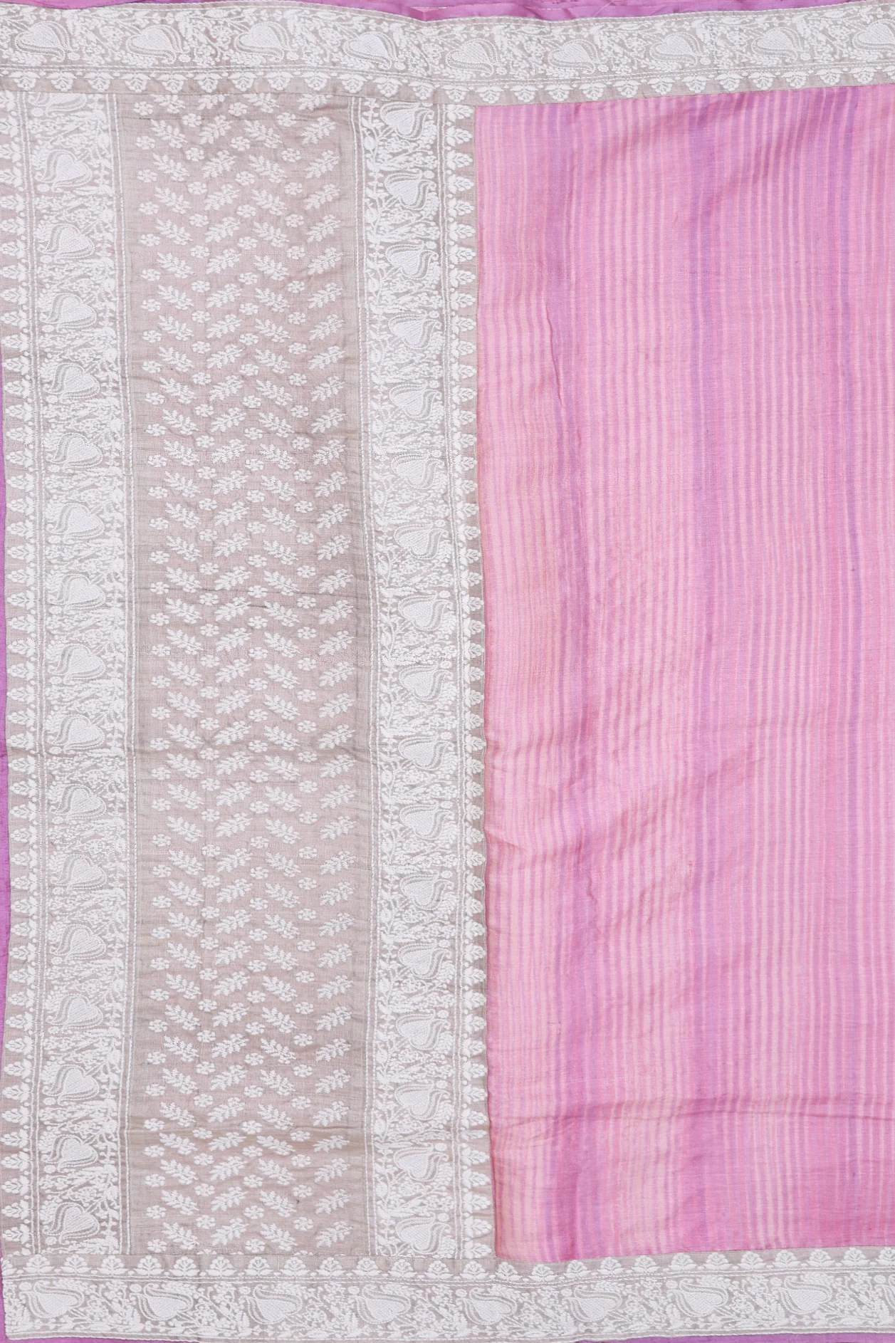 Tussar Silk Saree In Pink With Stripes Design - Image 4