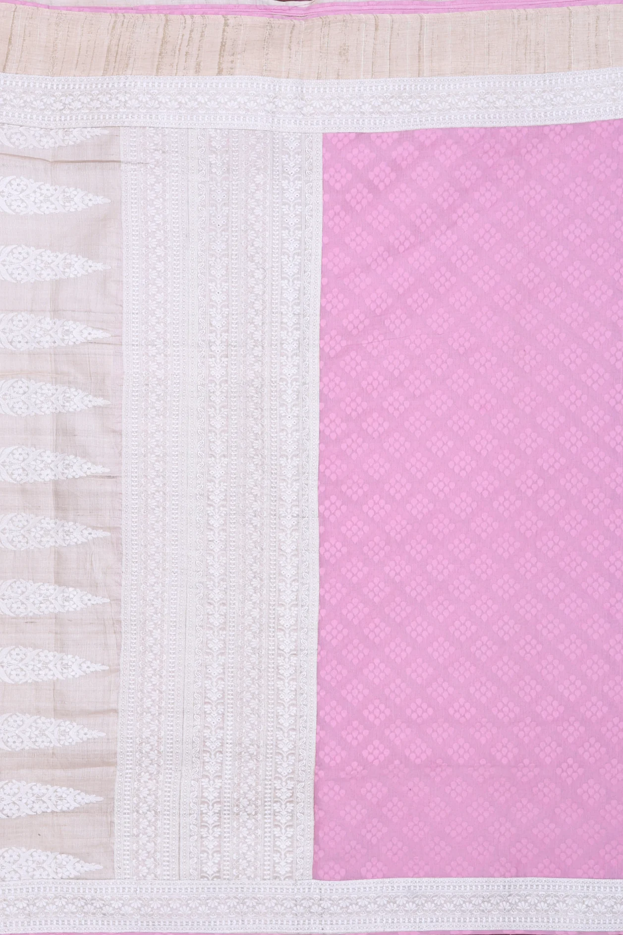 Tussar Silk Saree In Pink With Threadwork Design - Image 4