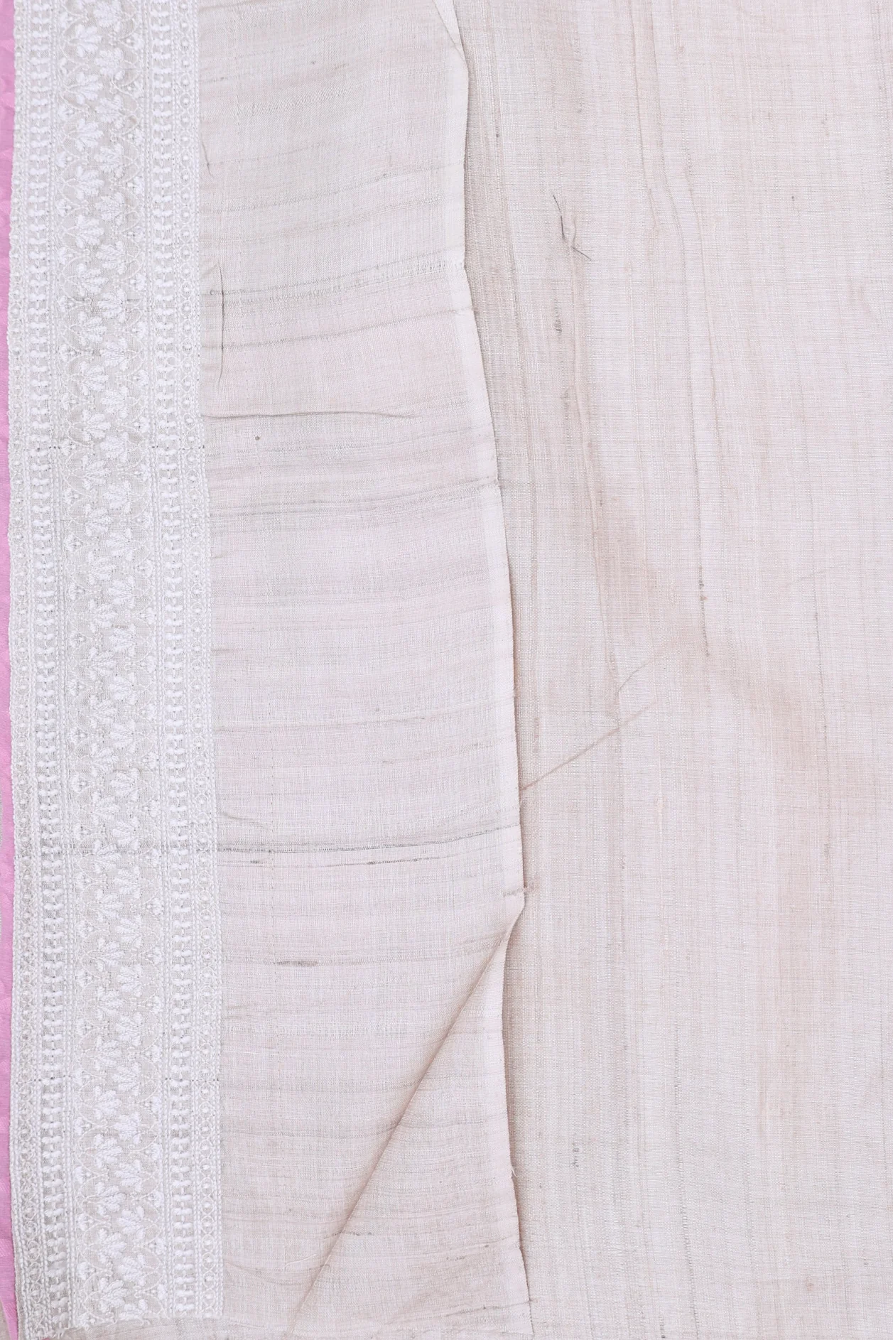 Tussar Silk Saree In Pink With Threadwork Design - Image 5