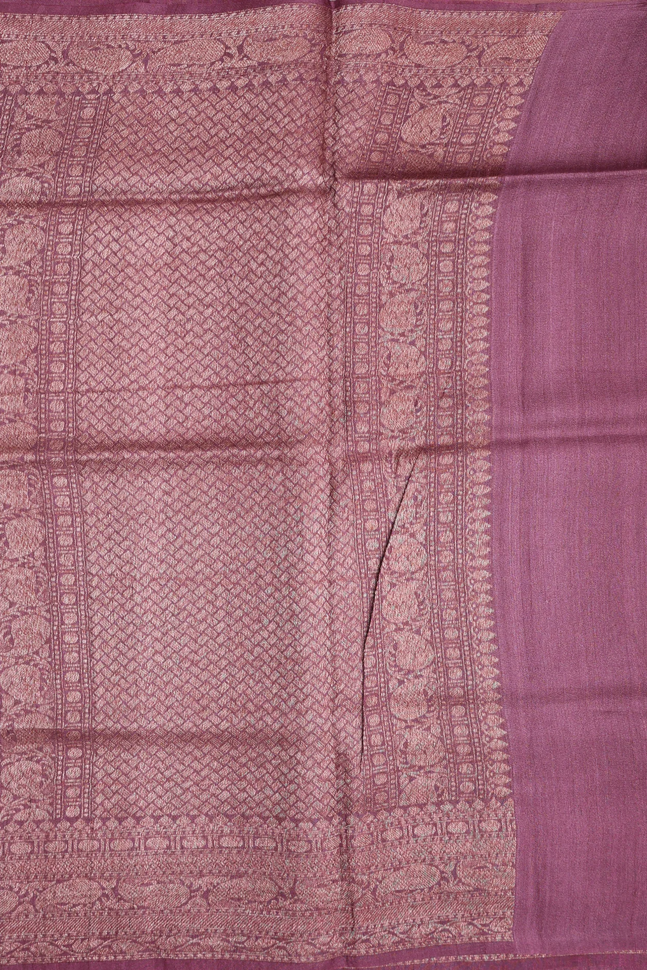 Tussar Silk Saree In Plum Brown With Floral Design - Image 4