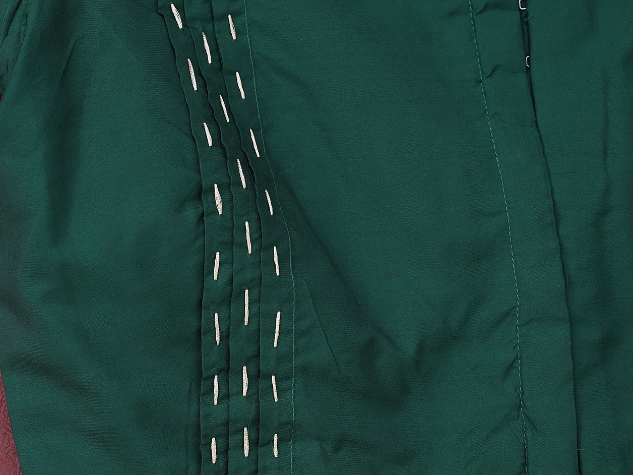 V-Neck Plain Green Semi Silk Readymade Blouse - Image 3